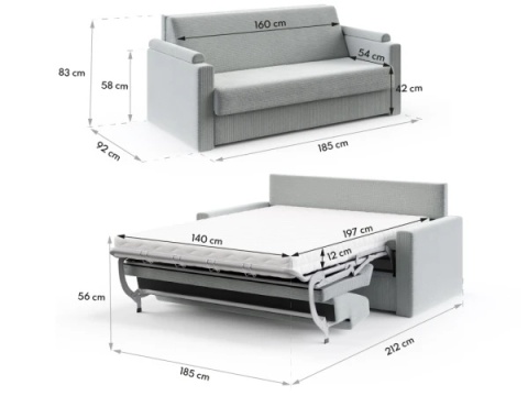 Sofa VIBO wymiary: 185x92x83 cm - 185x92 - SZTRUKS - Szary
