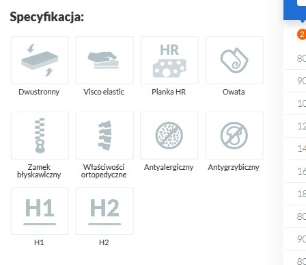 Materac wysokoelastyczny memory H1 H2 Ceres 90x180x20 Aloe Vera