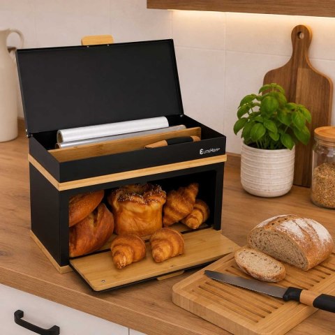 CHLEBAK DWUPOZIOMY POJEMNIK NA PIECZYWO I AKCESORIA E-6631 CZARNY