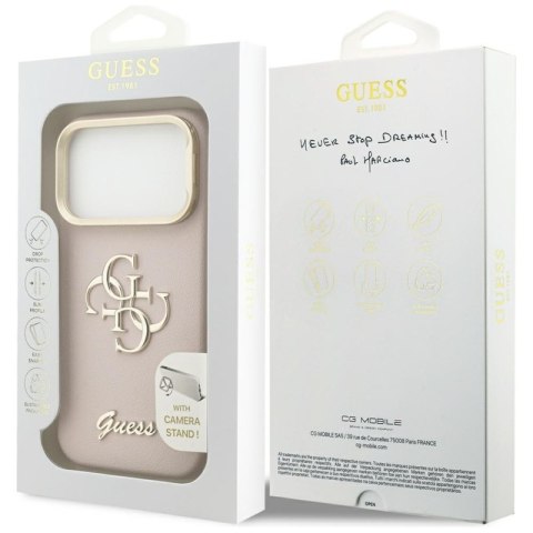Guess Grained Big 4G & Stand Camera - Etui iPhone 17 Pro (różowy)