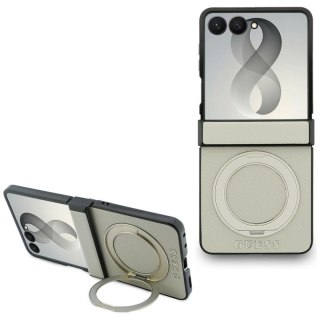 Guess Magnetic Ring Stand Grained Classic Logo MagSafe - Etui Samsung Galaxy Z Flip 8 (beżowy)