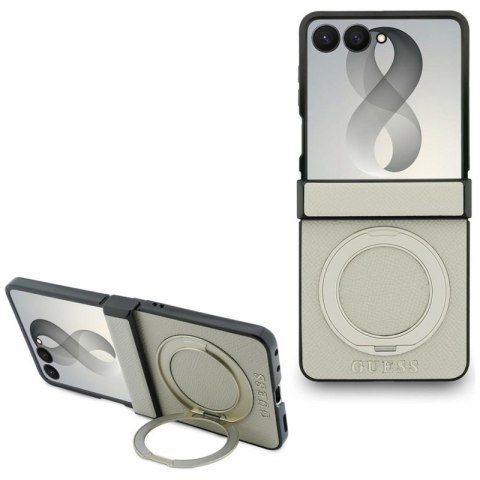 Guess Magnetic Ring Stand Grained Classic Logo MagSafe - Etui Samsung Galaxy Z Flip 8 (beżowy)