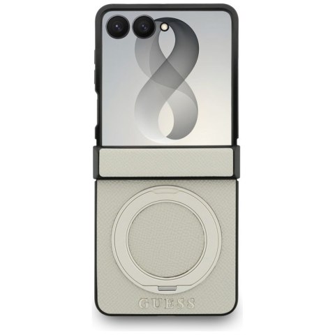 Guess Magnetic Ring Stand Grained Classic Logo MagSafe - Etui Samsung Galaxy Z Flip 8 (beżowy)