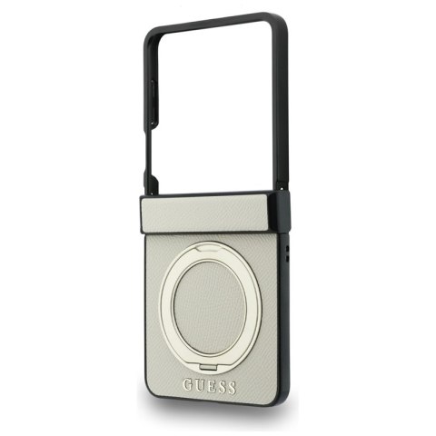 Guess Magnetic Ring Stand Grained Classic Logo MagSafe - Etui Samsung Galaxy Z Flip 8 (beżowy)