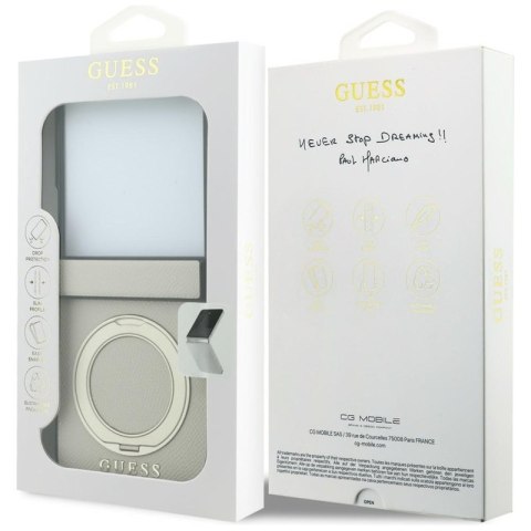 Guess Magnetic Ring Stand Grained Classic Logo MagSafe - Etui Samsung Galaxy Z Flip 8 (beżowy)