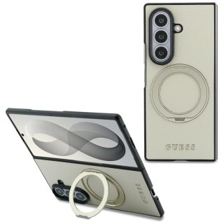 Guess Magnetic Ring Stand Grained Classic Logo MagSafe - Etui Samsung Galaxy Z Fold 8 Ultra (beżowy)