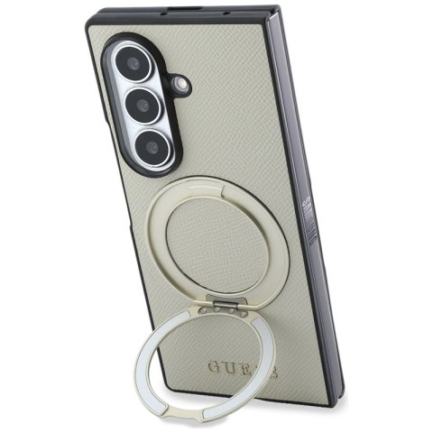 Guess Magnetic Ring Stand Grained Classic Logo MagSafe - Etui Samsung Galaxy Z Fold 8 Ultra (beżowy)