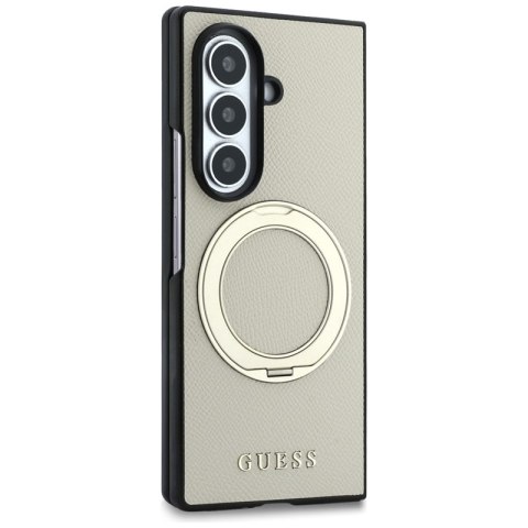 Guess Magnetic Ring Stand Grained Classic Logo MagSafe - Etui Samsung Galaxy Z Fold 8 Ultra (beżowy)