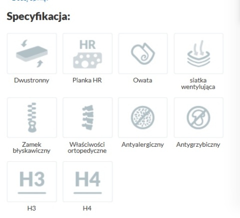 Materac H3H4 wysokoelastyczny Ariadna i Dionizos Plus 200x200x33 Margrita