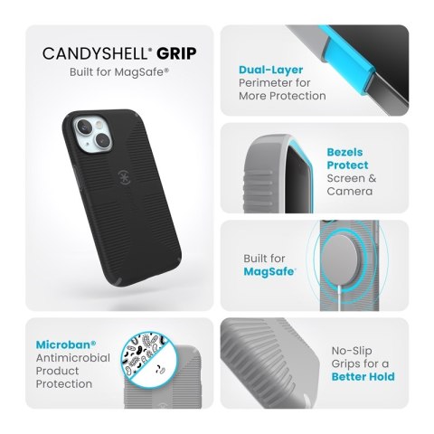 Speck Candyshell Grip MagSafe - Etui iPhone 17e / 16e / 15 / 14 / 13 (Black / Slate Grey)