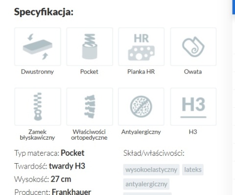 Samomasujący Materac pocket z HR Odyseusz Plus 90x190x27 AloeVera