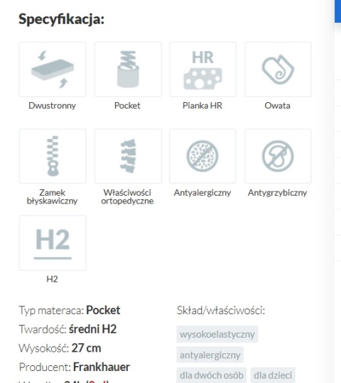 Materac pocket z HR stymuluje mikrokrążenie Penelopa Plus 80x180 Margrita