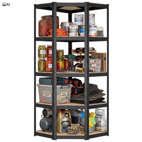 Regał magazynowy narożny 5 poziomów 180X70x40 875 kg czarny