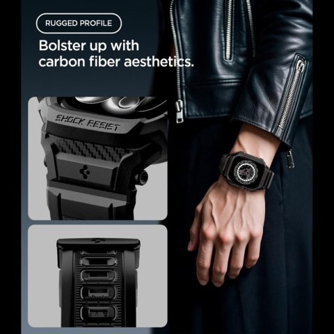 Spigen Rugged Armor Pro - Pasek z obudową do Apple Watch 12 42 mm (Matte Black)
