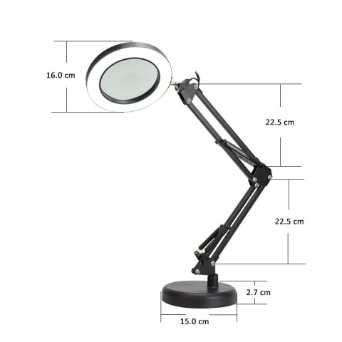 PLATINET DESK DRAWING LAMP LAMPA KREŚLARSKA MAGNIFY 10W, 1 HEAD, 48 LED, 3xMAGNIFYING LENS, BASE, WITH CHARGER, BLACK [46025]