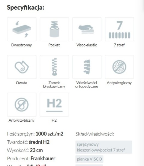 Materac Samomasujący Luxpocket memory H2 Hefajstos 160x190 Aloe Vera