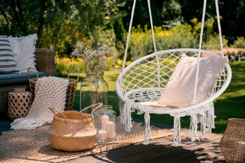 Krzesło fotel wiszący huśtawka TOGO KREMOWE z poduszkami