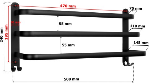 Wieszak ścienny na ręczniki ATHOS 50 cm czarny
