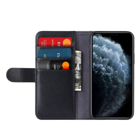 Crong Premium Booklet Wallet - Skórzane etui iPhone 11 Pro Max z kieszeniami + funkcja podstawki (czarny)