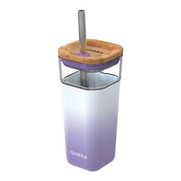 Quokka Liquid Cube - Kubek szklany 540 ml ze słomką ze stali nierdzewnej (Lilac Gradient)