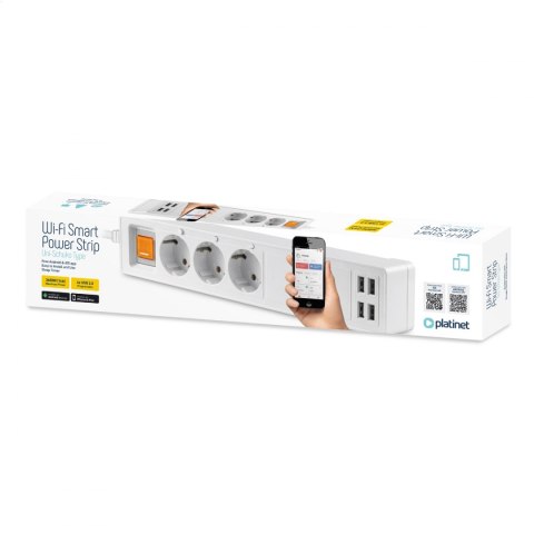 PLATINET SMART EXTENSION CORD LISTWA ZASILAJĄCA 1,8M 16A 3 SOCKET TYPE F SCHUKO GERMAN + 4xUSB TUYA APP WHITE [45507]