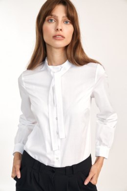 Biała koszula z wiązaniem pod szyją K62 White - Nife