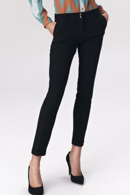 Spodnie Czarne spodnie zapinane na napy SD37 Black - Nife