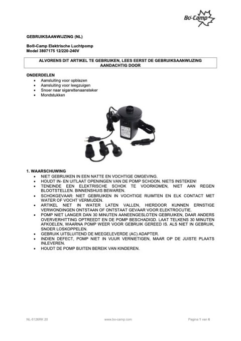 Pompka KOMPRESOR 240L/min Bo Camp