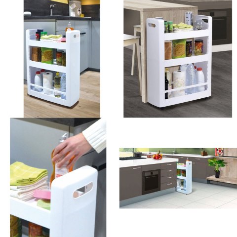 Szafka mobilna 3 półki 60x22x79cm z kółkami, biała Kamai EDA