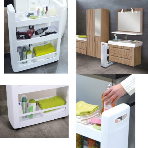 Szafka mobilna 3 półki 60x22x79cm z kółkami, biała Kamai EDA