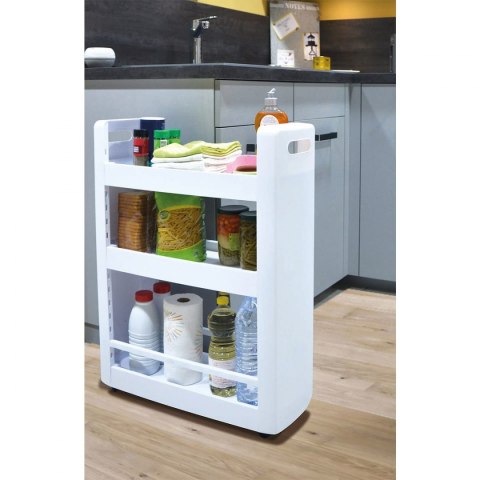 Szafka mobilna 3 półki 60x22x79cm z kółkami, biała Kamai EDA