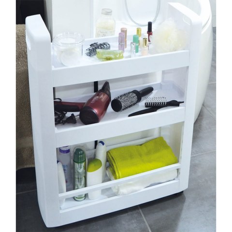 Szafka mobilna 3 półki 60x22x79cm z kółkami, biała Kamai EDA