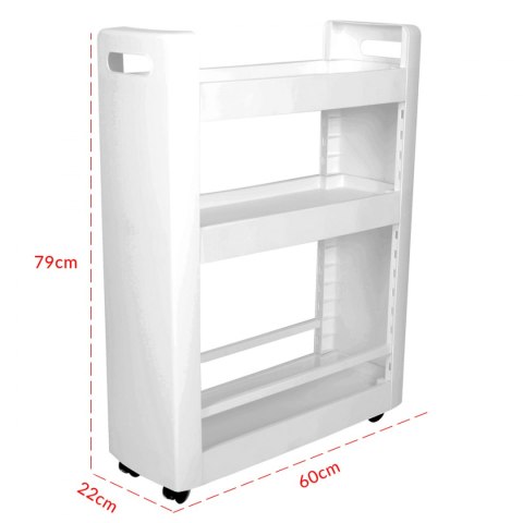 Szafka mobilna 3 półki 60x22x79cm z kółkami, biała Kamai EDA