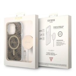 Guess Bundle Pack MagSafe 4G - Zestaw etui + ładowarka MagSafe iPhone 14 Pro (brązowy/złoty)