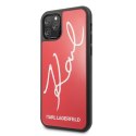 Karl Lagerfeld Double Layers Tempered Glass Glitter Signature Case - Etui iPhone 11 Pro Max (czerwony)