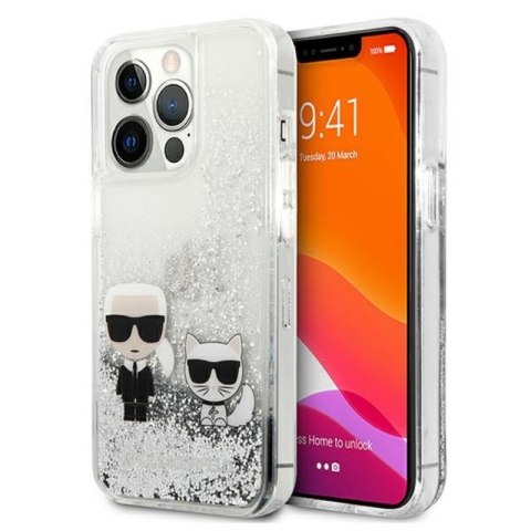 Karl Lagerfeld Liquid Glitter Karl & Choupette - Etui iPhone 13 Pro (srebrny)