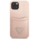 Guess Saffiano Double Card Triangle - Etui iPhone 13 mini (różowy)