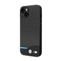 BMW Leather Carbon Blue Line - Etui iPhone 14 Plus (Czarny)