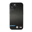 BMW Leather Carbon Blue Line - Etui iPhone 14 Plus (Czarny)