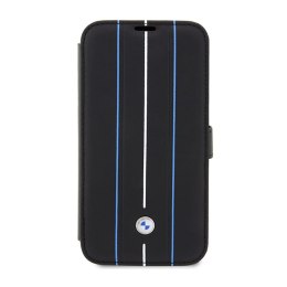 BMW Booktype Leather Stamp Blue Lines - Etui iPhone 14 Pro (czarny)