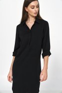 Sukienka Czarna sukienka oversize z podwijanym rękawem S226 Black - Nife Nife