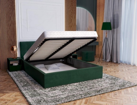 Łóżko tapicerowane RINO Welur Butelkowa Zieleń 140x200 metalowy stelaż