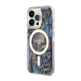 Guess Leopard MagSafe - Etui iPhone 14 Pro (Niebieski)