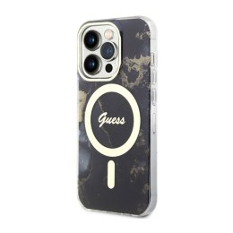 Guess Golden Marble MagSafe - Etui iPhone 14 Pro (Czarny)