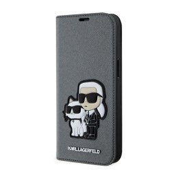 Karl Lagerfeld Booktype NFT Saffiano Karl & Choupette - Etui iPhone 14 (Srebrny)