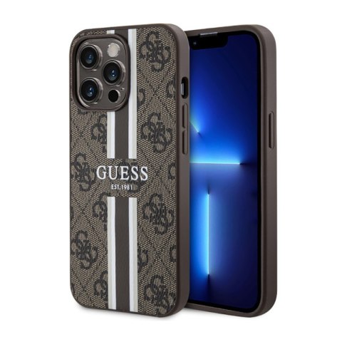 Guess 4G Printed Stripes MagSafe - Etui iPhone 13 Pro (Brązowy)